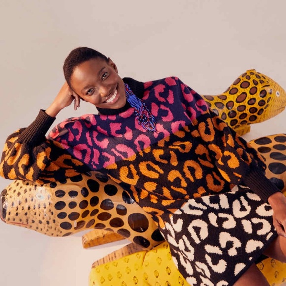 Farm Rio Mixed Leopards Striped Sweater Dress - Picture 4 of 16